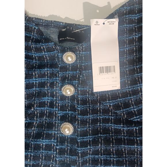 ASOS DESIGN Curve Size 18 Tweed Jumpsuit Blue Pearl Buttons NWT Inseam 32 Inches - Picture 5 of 9